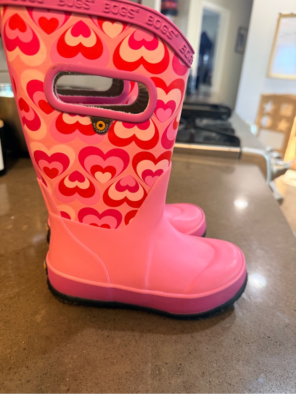 Bogs Kids Pink Heart Pattern Rain Boots